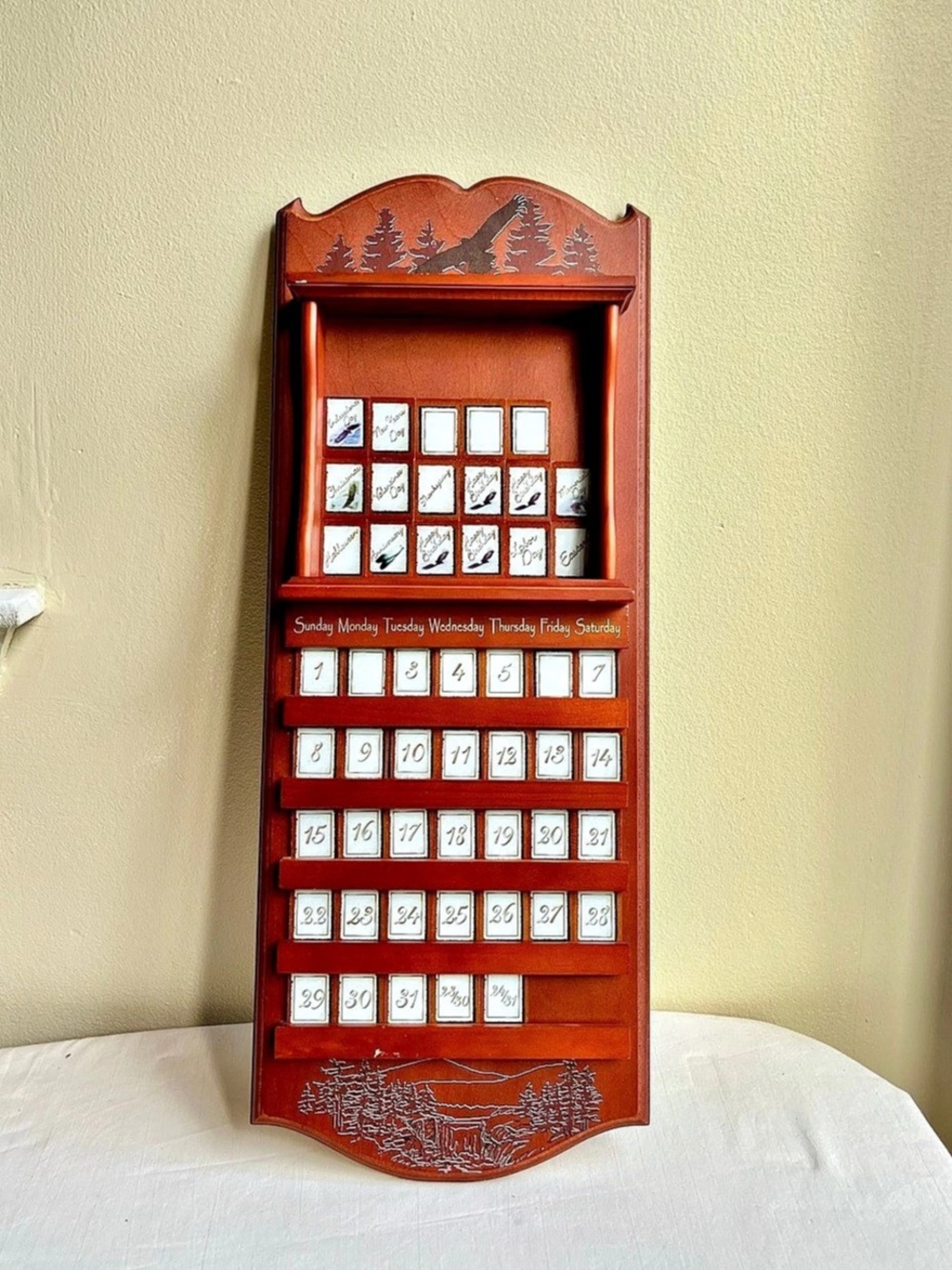 Vintage Wooden Perpetual Wall Calendar Brown Decor